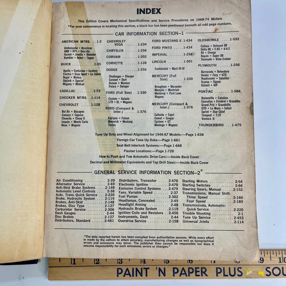 Motor Auto Repair Manual 1974 37th‎ Edition 1968-1974 Models ISBN 09109